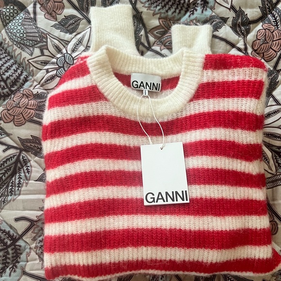NWT Ganni Julliard Mohair Sweater Red & White Stripe SIZE S - Picture 6 of 8
